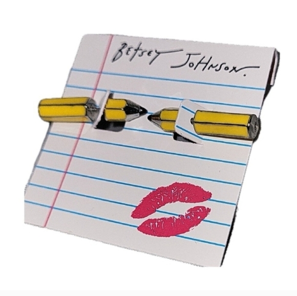 ✏️🔹️Betsey Johnson🔹️ Pencil  Front Back Stud  Earrings✨️✏️ - Picture 1 of 5